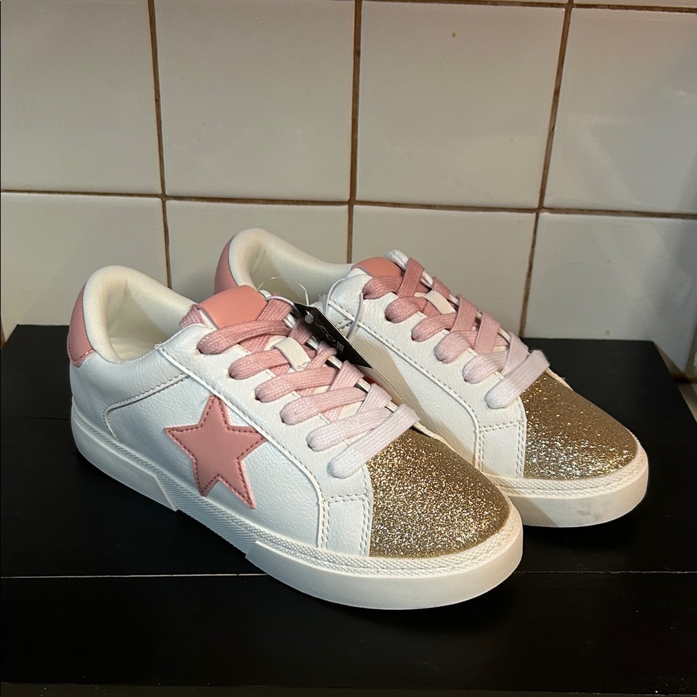 NWT White Pink and Gold Kids Sneakers